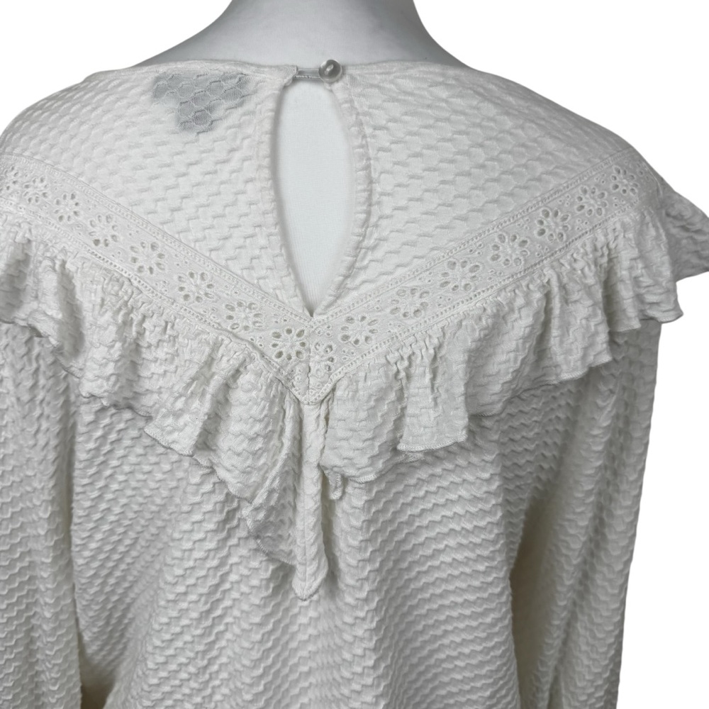 J. Crew White Honeycomb Ruffle Textured Long Sleeve Blouse Top Large - Picture 5 of 9